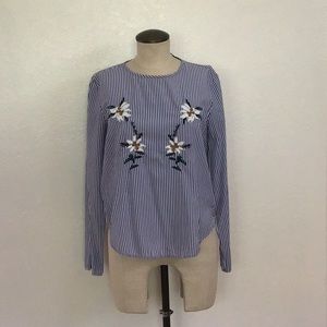 Zara Blue/White Striped Long Sleeve Blouse
